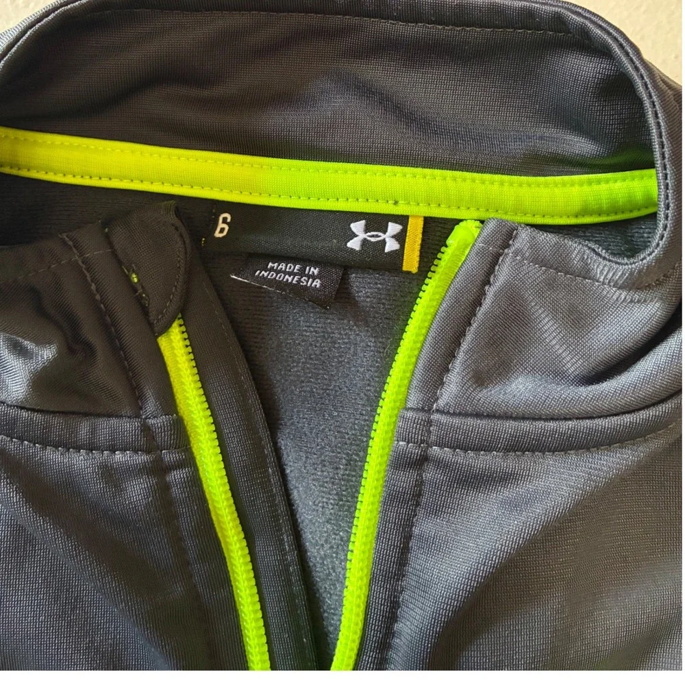 Under Armour Boys Track Jacket Gray Neon Green Full Zip Athletic Size 6